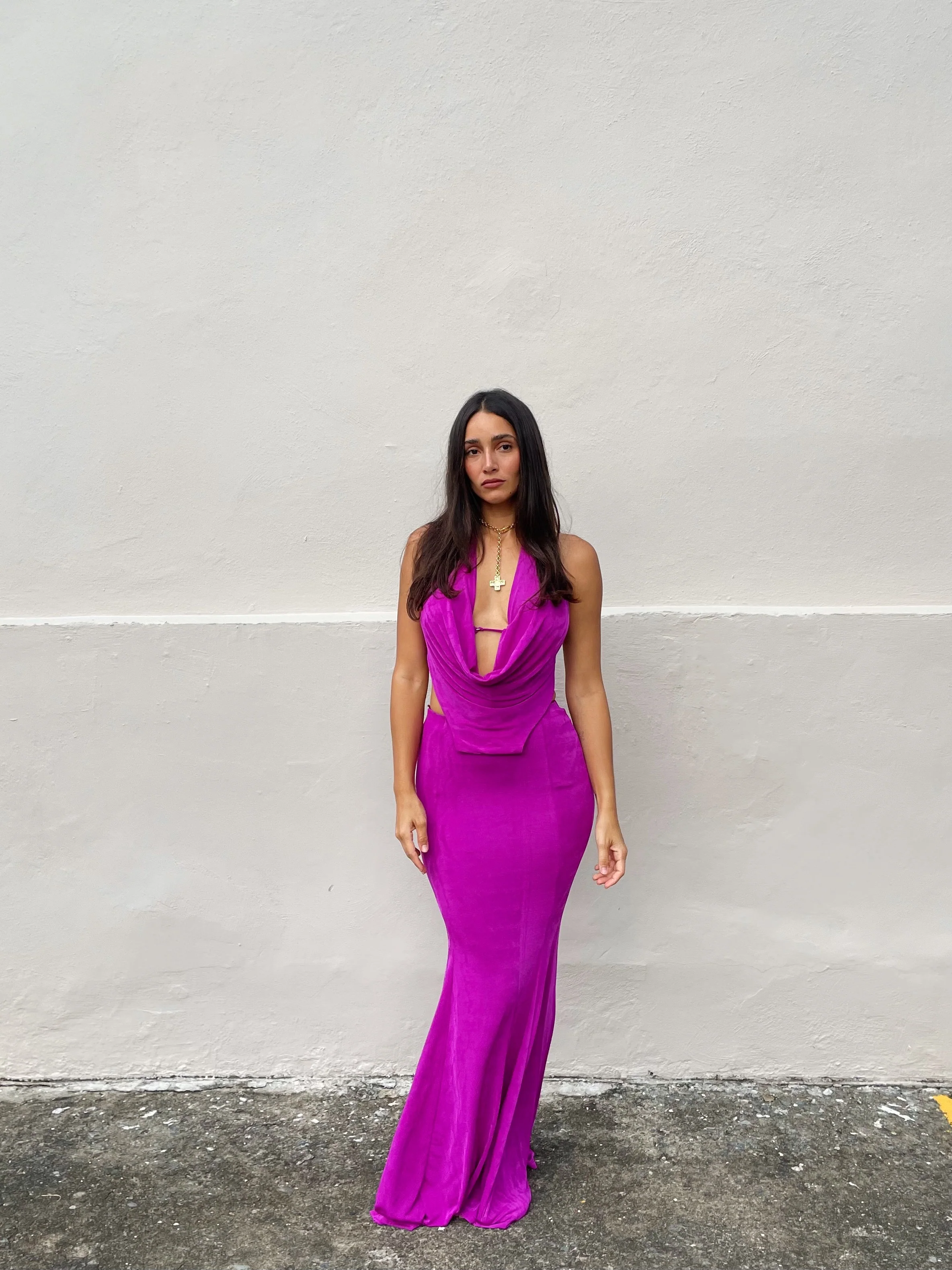 LONG COWL NECK MEGNTA MAXI - Image 2